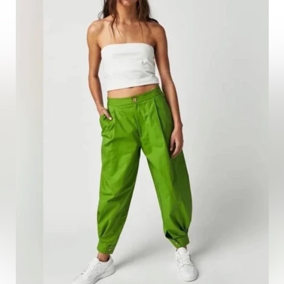 Free People Pants - Free People Lucia Green Baggy Cotton Trouser Pant Womens 0 2 XS S Anthropologie
